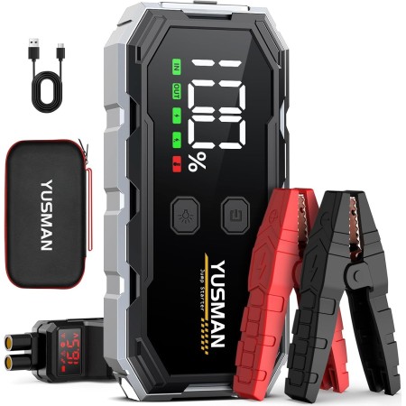 YUSMAN Arrancador de Baterias de Coche con Compresor de Aire, 12V 6000A Arrancador Coche Portatil con Inflador de 150 PSI (para