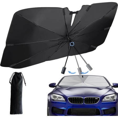 Parasol Coche Delantero Plegable, Parasol Paraguas Coches, Protección UV, Aislamiento Térmico, Almacenamiento fácil, Adaptable a
