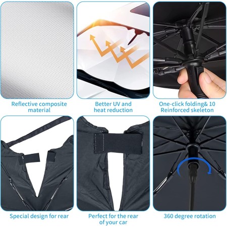 Oziral Parasol Coche Paraguas Plegable para Parabrisas Delantero versión Mejorada Sombrilla para Coche Protección UV El Eje