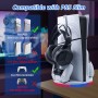 Mcbazel Soporte Vertical PS5 Slim con Luz Ambiental LED, Base de Carga Rápida para Dos Controladores con Accesorios Gancho