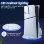 Mcbazel Soporte Vertical PS5 Slim con Luz Ambiental LED, Base de Carga Rápida para Dos Controladores con Accesorios Gancho