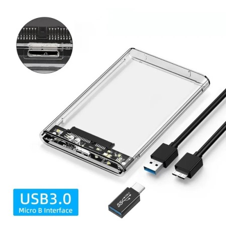 Caja HDD externa USB3.0, 5Gbps, 2,5 pulgadas, transparente, carcasa pa