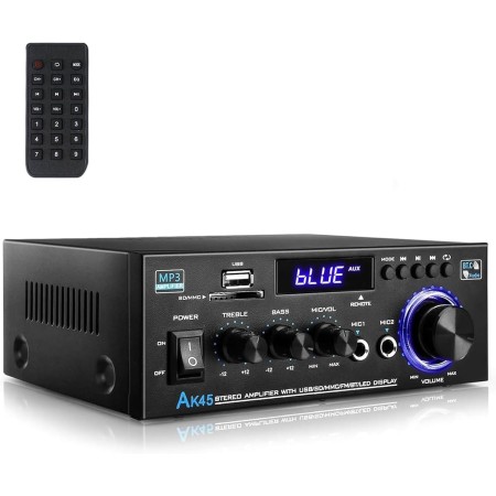 Romicta Amplificador Audio HiFi Estéreo 600W 2 Canales, Bluetooth 5.0, 12V/220V, Pantalla LCD, Alta Fidelidad, Radio FM