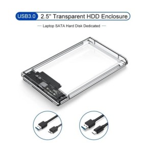 Caja HDD externa USB3.0, 5Gbps, 2,5 pulgadas, transparente, carcasa pa