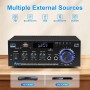 Romicta Amplificador Audio HiFi Estéreo 600W 2 Canales, Bluetooth 5.0, 12V/220V, Pantalla LCD, Alta Fidelidad, Radio FM