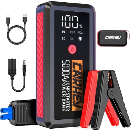 CARHEV Arrancador de Coche, 5000A Arrancador de Baterias de Coche (para 8.0L de Gasolina o 8.0L de Diésel) 12V Booster Jump
