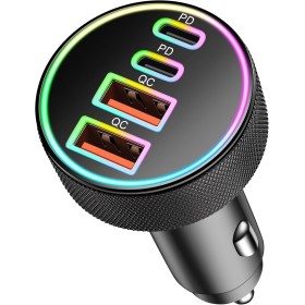 4-Puerto 90W Cargador Coche Carga Rapida, Dual USB-C & USB-A PD/QC Adaptador Movil Mechero Tipo-C Cargador Coche para iPhone