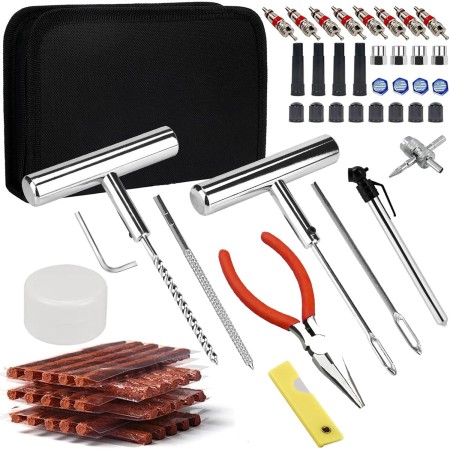 Kit Reparación Neumáticos,70pcs Kit Repara Pinchazos Coche,Kit Antipinchazos Moto,Herramienta Reparacion Pinchazos con 30pcs