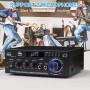 Romicta Amplificador Audio HiFi Estéreo 600W 2 Canales, Bluetooth 5.0, 12V/220V, Pantalla LCD, Alta Fidelidad, Radio FM