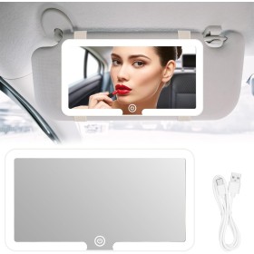 JIZZU Espejo Parasol Coche con 3 Modos de Luz, Espejo de Maquillaje para Coche Recargable, LED Espejo Retrovisor Coche con