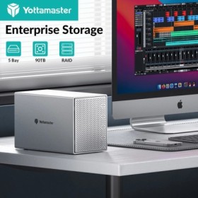 Yottamaster Caja de disco duro externo de aluminio RAID de 5 bahías pa