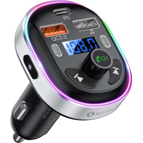 SONRU Transmisor FM Bluetooth 5.3 para Coche, Manos Libres Inalámbrico Reproductor MP3 Coche, QC3.0&PD 30W Tipo C Carga Rápida,