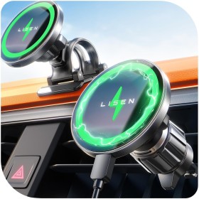 LISEN 15W Cargador Magsafe Coche Inalámbrico, [20X Imans Fuerte] Soporte Móvil Coche Magsafe para Ventilación & Salpicadero,