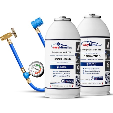 Kit EasyKlima® 3 en 1 con doble refrigerante R134a y manguera con manómetro. Rellena tú mismo el sistema de aire acondicionado