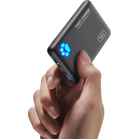 INIU Power Bank, Slimmest USB C Triple 3A de Alta Velocidad 10000mAh Bateria Externa, Bateria Portatil con Linterna para iPhone
