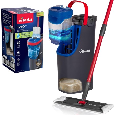 Vileda H2Pro Sistema de mopa Plana, Separación de Agua Limpia y Sucia, Diseño Que Ahorra Agua, Manejo con una Sola Mano,