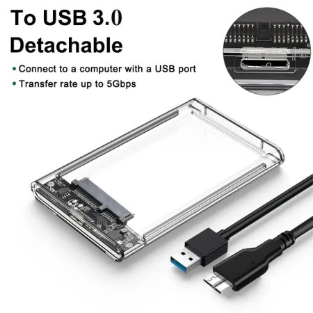 Caja transparente USB 3,0 a SATA III para disco duro portátil de trans