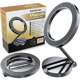 PORTENTUM Soporte Movil Coche Magsafe Plegable – con Potente Iman (20x N52) y Rotación 360° – para Salpicadero Oficina u Otras