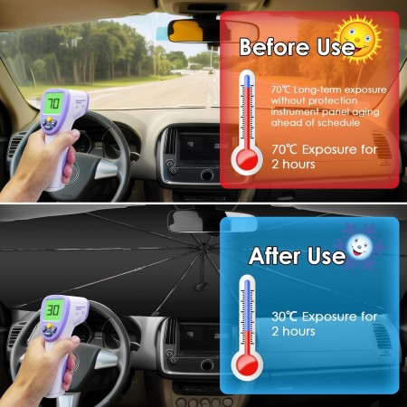 Oziral Parasol para Coche Ventana Delantera Plegable Parabrisas de Coche Parasol Cola de Paraguas con Resorte Plegable Adecuado