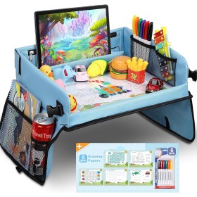 COOLJOY Bandeja Viaje Coche Niños, Mesa con Tablero Impermeable del Acolchado Suave, Paredes Laterales Robustas - Bandeja de