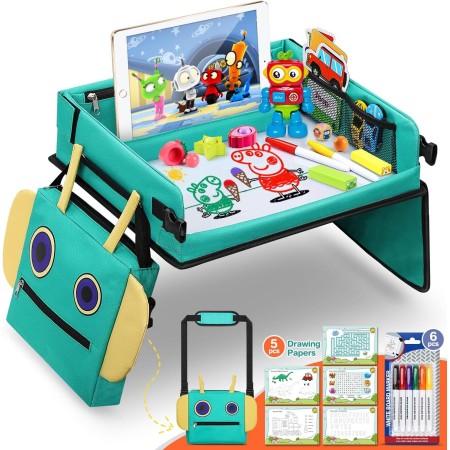 COOLJOY Bandeja Viaje Coche Niños, Mesa con Tablero Impermeable del Acolchado Suave, Paredes Laterales Robustas - Bandeja de