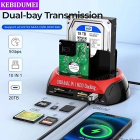 Estación de disco duro de doble bahía 10 en 1, USB 3,0, estación de ac