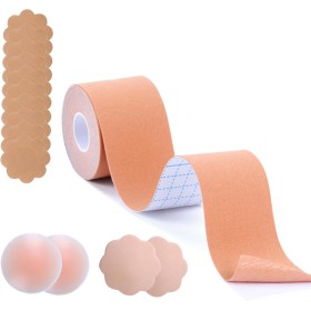 Zynxel Boob Tape 5m, Pezoneras Adhesivas Invisibles y Reutilizables, Sujetadores Adhesivos Push Up para Mujer, Efecto Levantado
