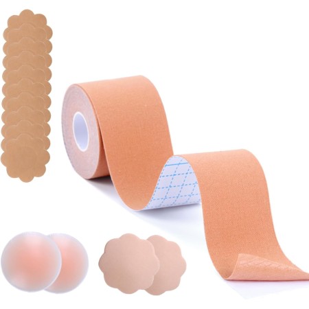 Zynxel Boob Tape 5m, Pezoneras Adhesivas Invisibles y Reutilizables, Sujetadores Adhesivos Push Up para Mujer, Efecto Levantado