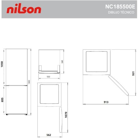 NILSON Frigorífico Combi 2 Puertas Blanco NC185500E. Capacidad 262 Litros, Puerta Reversible, Bajo Nivel Sonoro, Eficiencia