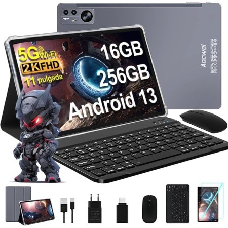 AOCWEI Tablet 11 Pulgadas 2K Android 13 16GB RAM+256GB ROM (TF 512GB)|8600 mAh|5MP+13MP+2MP| 2000 * 1200pixels |Bluetooth 5.0