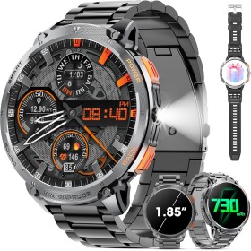 mingwear Militar Reloj Inteligente Hombre 1.85" Pantalla Táctil HD, Batería 730mAh,Linterna LED, Llamadas Bluetooth