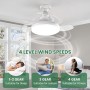 Ventilador de Techo con Luz LED Regulable y Control Remoto, Ventilador Techo Aspas Retráctiles, 4 Velocidades, Base E27,