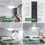 Ventilador de Techo con Luz LED Regulable y Control Remoto, Ventilador Techo Aspas Retráctiles, 4 Velocidades, Base E27,