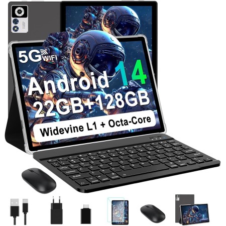 ZIOVO Android 14 Tablet 10 Pulgadas, 22GB RAM+128GB ROM (TF 1TB), 5G WiFi, Widevine L1/Octa-Core/2.0 GHz/8000mAh/Cuerpo