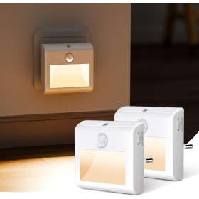 [2 Piezas]Luz Nocturna Infantil con Sensores de Movimiento y Crepusculares, Blanco Cálido, Brillo Ajustable, Modos AUTO/ON/OFF,