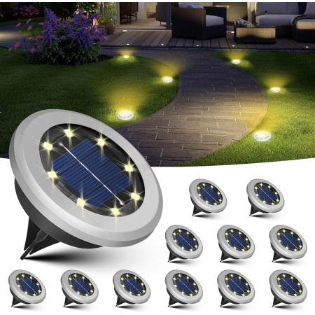 Jsdoin 12 Paquetes Luces Solares LED Exterior Jardin, 8 LED Luz Solar Exterior Jardin Suelo, IP44 Impermeable Lamparas Solares