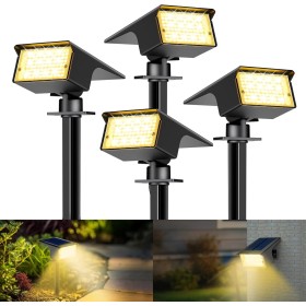 kolpop Luces Solares LED Exterior Jardin [4 Piezas/77 LEDs],3000K Cálido Luz Solar Exterior,Impermeable IP65,1800LM Focos