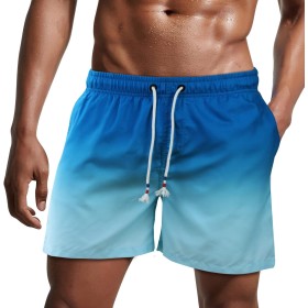Danfiki Traje de Baño Hombre Shorts de Secado Rápido Bañador Corto para Playa Navegar Forro de Malla Color Degradado