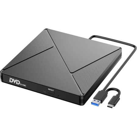 Lector CD DVD Externo con RGB, Grabadora CD DVD Unidad Externa con USB 3.0 y USB-C, Unidades Portátil CD/DVD /-RW/ROM Estable