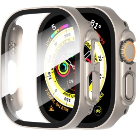 Diruite 2 Piezas Funda para Apple Watch Ultra/Ultra 2 49mm Protector Pantalla Cristal Templado Incorporado HD Protección
