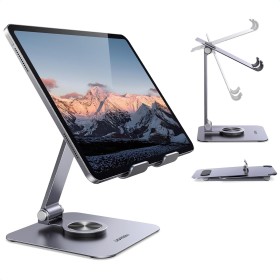 UGREEN Soporte Tablet Mesa Giratorio de Aluminio, Stand Plegable Compatible con Samsung Tab, Redmi Pad, iPad Pro Air Mini,
