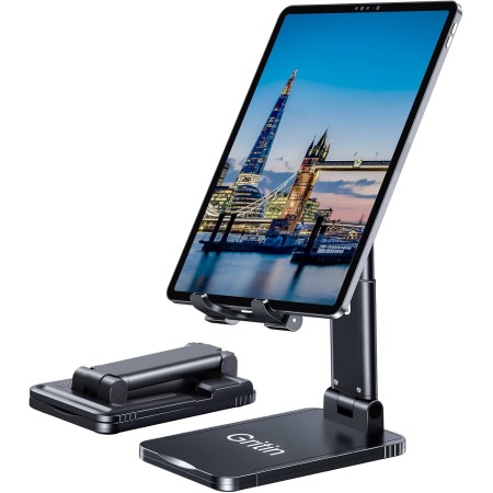 Gritin Soporte Tablet, Ajustable Soporte Móvil - Plegable Soporte de Escritorio/Soporte para Teléfono Súper Estable Compatible