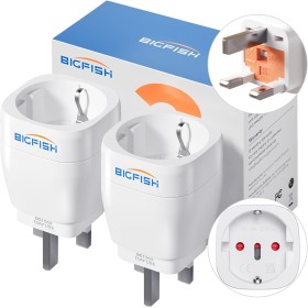 Bigfish Adaptador Enchufe UK Tipo G 2 Piezas, Adaptador Enchufe Inglés e Irlanda – De 2-Pin Europa a 3-Pin Reino Unido para