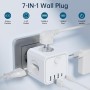 Cubo Enchufe 7 en 1，Ladron Enchufes Múltiple con 2 Europea y 1 Toma Schuko CA Regleta con 4 USB, Cubo Enchufe Multiple Pared con
