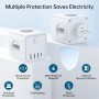 Cubo Enchufe 7 en 1，Ladron Enchufes Múltiple con 2 Europea y 1 Toma Schuko CA Regleta con 4 USB, Cubo Enchufe Multiple Pared con