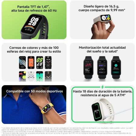 Xiaomi Smart Band 9 Active - Pulsera de Actividad, autonomía de hasta 18 días, Pantalla TFT de 1,47" con tasa de refresco de 60