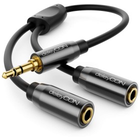 deleyCON 0,20m Trinquetes de Audio Y Divisor Cable Cable Adaptador Y AUX Enchufe de 3,5mm al Enchufe de 2X 3,5mm - Jack Estéreo