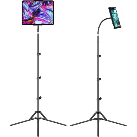 Trípode Soporte, Altura Ajustable hasta 65 Pulgadas, para iPad Pro 12,9, iPad Air Mini, iPhone, Tablet de 4,5 a 13 Pulgadas