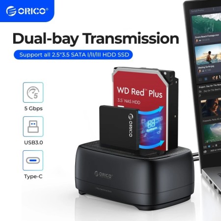 Estación de disco duro ORICO de doble bahía USB3.0 5Gbps tipo C HDD es