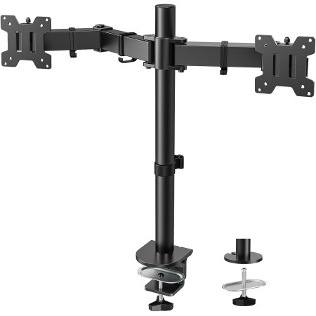 HUANUO Soporte para 2 monitores para Pantallas de 13 a 32 Pulgadas, Soporte para Monitor, Ajustable en Altura, inclinable,